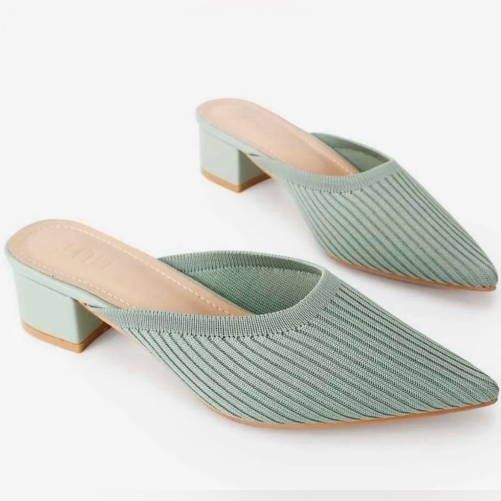 *NEW* TIJN Pointed Toe Heeled Mules sandals Sage Green